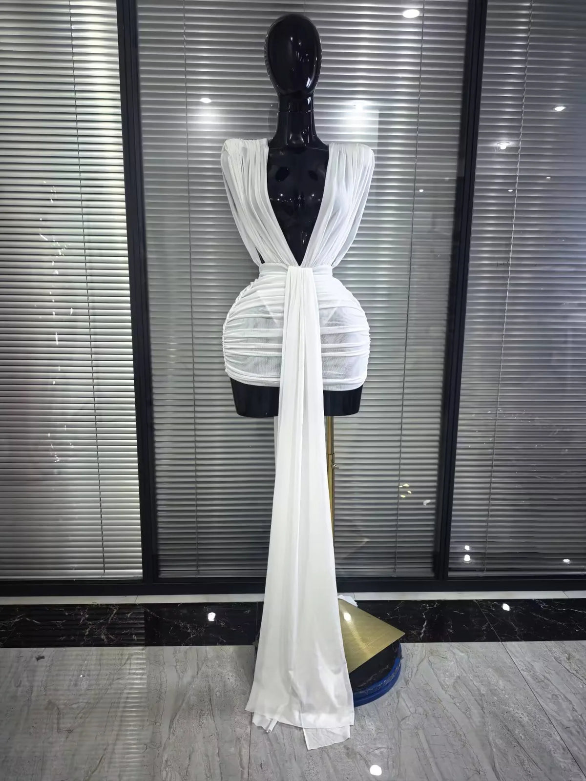 Women Sexy Deep V-Neck Sleeveless Bodycon Mini Dress High Stretch Draped Celebrate Evening Party Cocktail Vacation Outfit