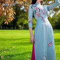 Women Aodai Vietnamese Traditionally Dress Long Qipao Two-piece Wide-leg Pants Cheongsam Aodai Dress Aodai Vetnam Clothing