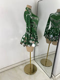 Luxury Sequins Long Sleeve Mini Dress Women Sexy Spandex Performance Dance Costume Party Celebrate Night Club Stage Outfit
