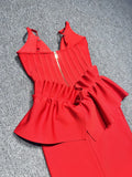 Valentine's Day Women Sleeveless V-Neck Ruffles Bodycon Long Bandage Dress Celebrate Evening Party Birthday Cocktail Dress