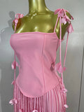 Elegant Pink Strapless Sexy Long Tassel Bandage Dress Women Celebrity Evening Party Luxury Birthday Cocktail Dress Stage Wear