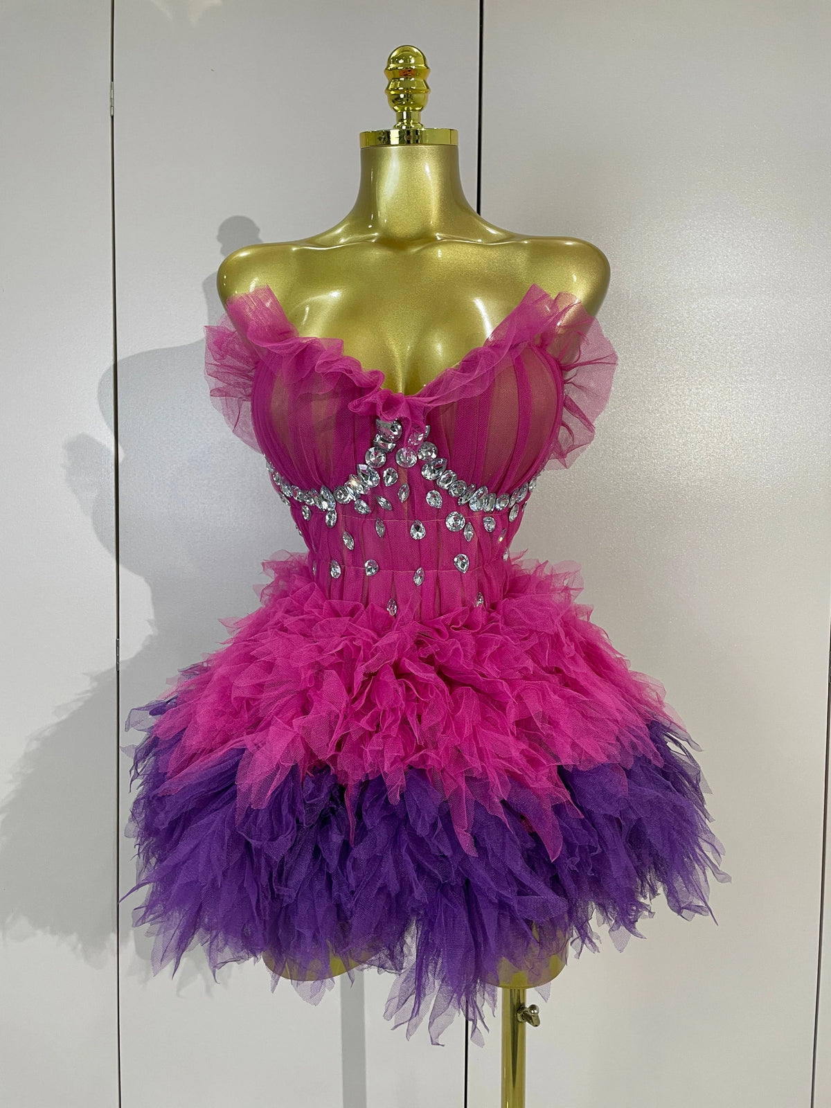 Sparkly Diamonds Mesh Sexy Top and Mini Skirt Two Piece Set Eveing Birthday Party Club Bar Performance Stage Drag Queen Costumes