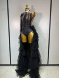 New Black Perspective Bodysuit Women Sexy Singer Dance Stage Performance Costume Evening Party Birthday Photo Shoot Outfit