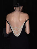 2026 New Sexy Pearl Bead Tassel Slim Long Dress Women'S Off Shoulder Straps Bodycon Maxi Dress Elegant Evening Party Gown