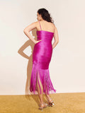 High Quality Fashion Fringe Rose Red Spaghetti Strap Long Dresses Women'S Tassel Celebrity Bandage Dress Prom Vestidos