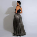 Women Fashion  Spring High Side Split Big Swing Pleated Floor Length Skirt High Waist Street Party Long Maxi Skirts