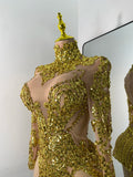 Sparkly Sequins  Gold Silver Mini Dress Women Sexy Split Nightclub Party Performance Dresses Birthday Celerbity Stage Outfit