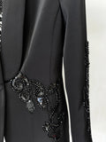 New Fashion 2026 Spring Women's Mesh Splicing Bead Sequin Blazer Wide Legs Chiffon Pants Set Suit Outfit