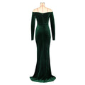Padded Velvet High Slit Off Shoulder Evening Party Long Dress Women Long Sleeve Bodycon Vestidos Lady Ruched Clothing