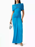 Elegant Light Luxury Maxi Dress for Women Cape Sleeve Cutout Twist Waist Long Gown for Celebrity Formal Dinner Party Outfit
