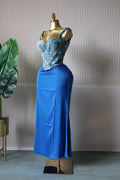 Women's Dress Set Print Bow Corset Top and Maxi Long Skirt Suit  Summer Elegant Evening Two 2 Piece Set Outfits