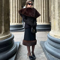 Elegant Fur Shawl Skirt Women's Suit Fashionable Solid Loose Shawl Fitted Fur-Lined Midi Skirt Set Autumn Winter Female