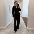 Women's Knitted Pants Two-piece Set Fashion Long Sleeve Single Breasted Sweater Wide-leg Pants Lady 2026 Spring Casual Outfits