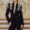 Luxury Diamond Slim Suit Blazer 2026 Autumn New Style Deep V Single Button Black Formal Jacket Coats