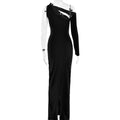 Solid Slimming Spliced Appliques Dresses for Women Slash Neck Long Sleeve High Waist Sexy Dress Female New