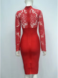 2026 Spring Autumn Women Bandage Dress Elegant White Sexy Long Sleeve Hollow Lace Bodycon Club Evening Party Vestidos