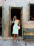 Women Mint Green Halter Bodycon Mini Dress Chic Sleeveless V Neck Backless Party Summer Beach Vacation Cocktail Evening Outfit