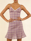 Casual Coffee Polka Dot Two Piece Set for Women Lace Trim Cami Sheer Mesh Ruffled Midi Skirt Set for Vintage Dates