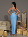 Sexy Backless Diamond Chain Design Bandage Maxi Long Dress 2026 Women'S Sleeveless Bodycon Celebrity Dinner Party Gowns