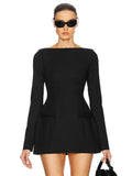 Bows Splice Long Sleeve Mini Dress Elegant Office Woman Solid Bodycon Club Party Dresses 2024 Autumn High Waist Fashion