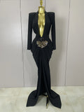 Sexy 2026 New Deep V-Neck  Long Sleeve Bodycon Long Dress Women Spring Elegant Evening Party Celebrate Cocktail Outfit Vestido