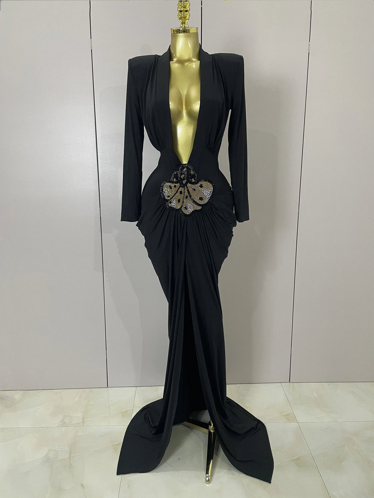 Sexy 2026 New Deep V-Neck  Long Sleeve Bodycon Long Dress Women Spring Elegant Evening Party Celebrate Cocktail Outfit Vestido