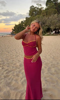 Halter Floral Beach 2 Pieces Sets Women's Backless Crop Top Long Skirt Matching Set Suit Summer Holiday Vacation Party Outfit