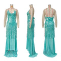 New Summer Sequins Patchwork Mesh Slim Long Dress Women Casual Vacation Dress Sexy Suspender V Neck Backless Evening Dress
