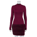 Women's Sexy Lace Patchwork Faux Fur Mini Dress Elegant Turtleneck Long-sleeve Hip Package Slim Dress Lady 2026 Chic Streetwear