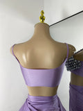 Sparkly Rhinestone Diamonds High Split Two Pieces Women Sexy Outfit Night Club Skirt Suits Dancer Singer Performance Costume