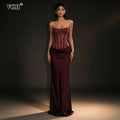 Luxury Strapless Corset Mermaid Maxi Dress for Women Lace Bodice Satin Ruched Skirt for Formal Evening Party Prom Long Gown