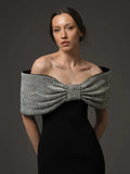 Fashion Heavy Industry Hot Diamond Bow Off Shoulder Slim Long Dress Elegant Formal Celebrity Evening Party Wedding Gowns