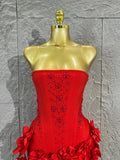 Strapless Corset Bandage Mini DressWomen Hand Beaded 3D Floral Bodycon ShortCocktail Party Wedding Guest Evening Dress