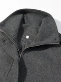 Gray Minimalist Woolen Coat for Women Stand Collar Long Sleeve Pathowrk Single Breasted Loose Casual Jacket Female