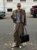 Leopard Print Faux Fur Short Jacket For Women Crew Neck Button Front Plush Thick Warm Loose Trendy New Lady Streetwear Outer Top