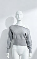 Elegant One Shoulder Beige Knitted Sweater Women's Pull Waist Off-Shoulder Sweatshirt Jumper Pullovers Clothes Autumn Winter New