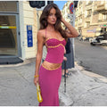 Halter Floral Beach 2 Pieces Sets Women's Backless Crop Top Long Skirt Matching Set Suit Summer Holiday Vacation Party Outfit