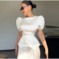 Elegant Women's Printed Waistband Long Dress 3D Flower V-neck Bubble Sleeve Patchwork A-line Dresses 2026 Spring Party Robe