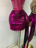 Sparkly Diamonds Crystals Short Summer Two Pieces Dress Sexy Stage Transparent Women Birthday Party Outfit Singer Show Wear
