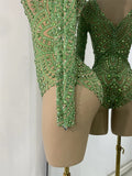 Sparkly Rhinestones Luxury Women Strecht Bodycon Sexy Long Sleeves Singer Performance Stage Nightclub Outfit Dancer Costume