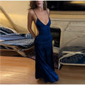 Satin V-Neck High-Slit Cami Maxi Dress Bodycon Backless 2026 Summer Fashion Elegant Women Gala Minimalist Evening Slip Gown