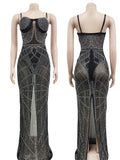 Sexy See Through Rhinestone Summer Maxi Dress Women 2026 Glitter Bodycon Club Party Dress Prom Evening Dresses Vestidos