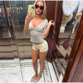 Deep V Neck Sleeve Ruched Cropped Top Wrap Front Slim Stretch s2026 Spring Summer Chic b Lady Women Sexy Minimalist Blaze