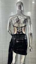 Gold Sheer Tube Top + Vertical Skirt Set Women's Fashion Hot Party Performance Evening Dress Vestido De Noche Vestidos De Fiesta