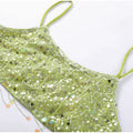 Women's Lime Green Sequined skirts Set 2 pieces sexy Spaghetti Strap Crop Top Mini Skirt with Tassel Lady Party Outfits