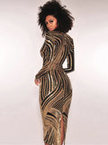 2026 Autumn School New Gold Sequin Women's Midi Dress Long Sleeve Deep V-neck Bodycon Dress Evening Party Dresses Vestidos