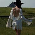 Women's Satin Mini Dress Bell Long Sleeve Backless Lace Up Criss A Line Dress Sexy Elegant Party Club Dress 2026 Summer