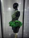 Shining Green Sequins Women Sexy Mesh See Through Bodycon Bodysuit Celebrate Nightclub Party Performance Costumes Stage Wear