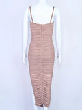 High Quality Sexy Long Bodycon Draped HL Bandage Dresses Women Spaghetti Straps Organza Mesh Maxi Dresses Party Club