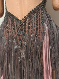 Singer Stage Nightclub Outfit Sexy Chic Gray Pink Glittering Beaded Fringed Halter Dress Performance Costume Dance Party